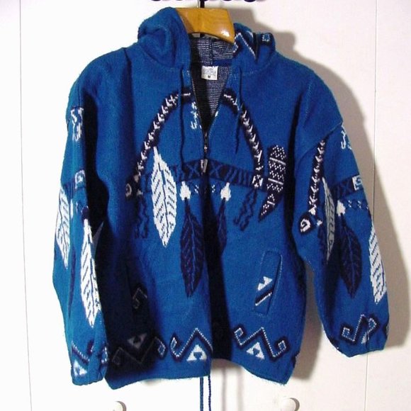 Vtg Yari Artesanias Tribal Native Indian Hippie Blue Wool Sweater Sz M - Picture 7 of 7